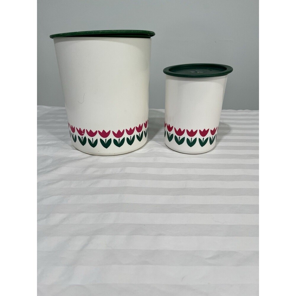 Tupperware One Touch White Canister Set Of 2 Nesting Flowers 2417A-4, 2423E-3